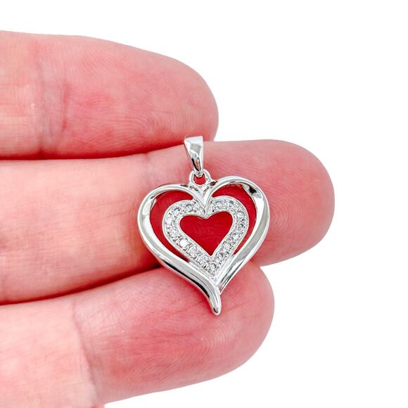 Vintage Ross Simon Sterling Silver 925 Cubic Zirconia Double Heart Pendant - Picture 1 of 7